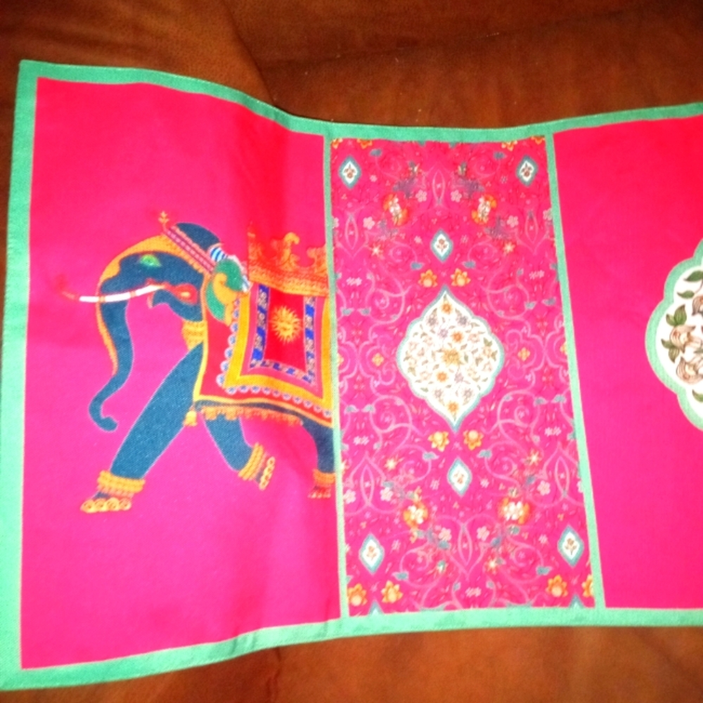A Gorgeous Hindi Sari Table Runner with Brilliant Color Combo